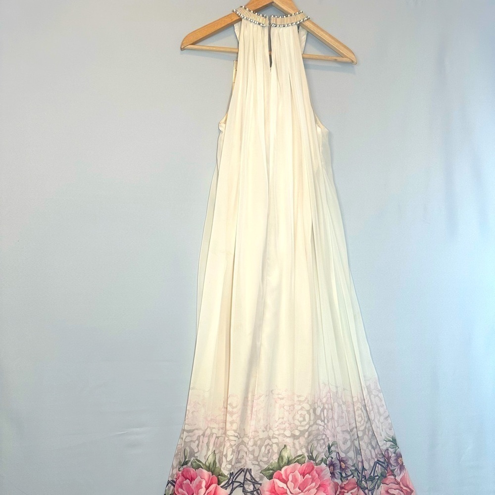 Boston Proper Women Size 0 Elegant Floral Halter Maxi Dress High Neck Rhinestone - Picture 5 of 16